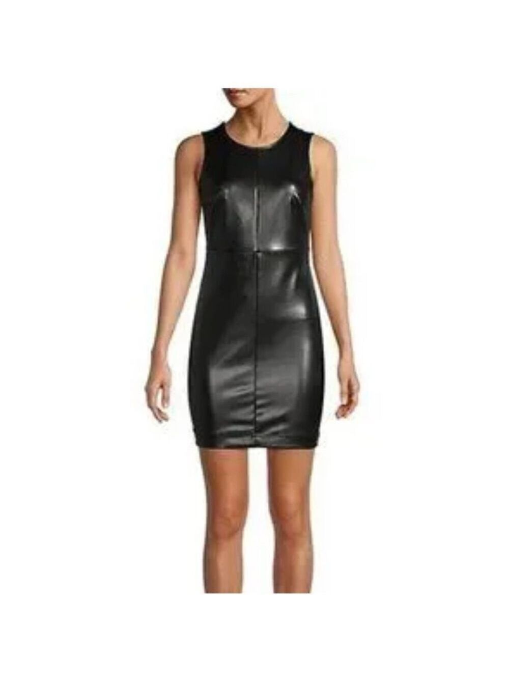 Brown Faux Leather Fitted Dress Soft, Stretch Sleeveless Mini Dress sz small